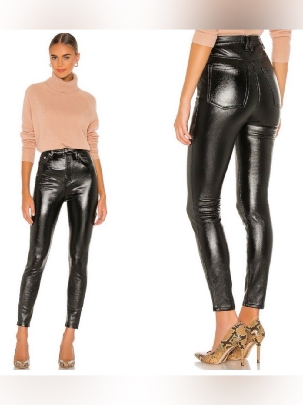 Free People We The Free Black Phoenix Coated leather Jeans pants size 24 EUC